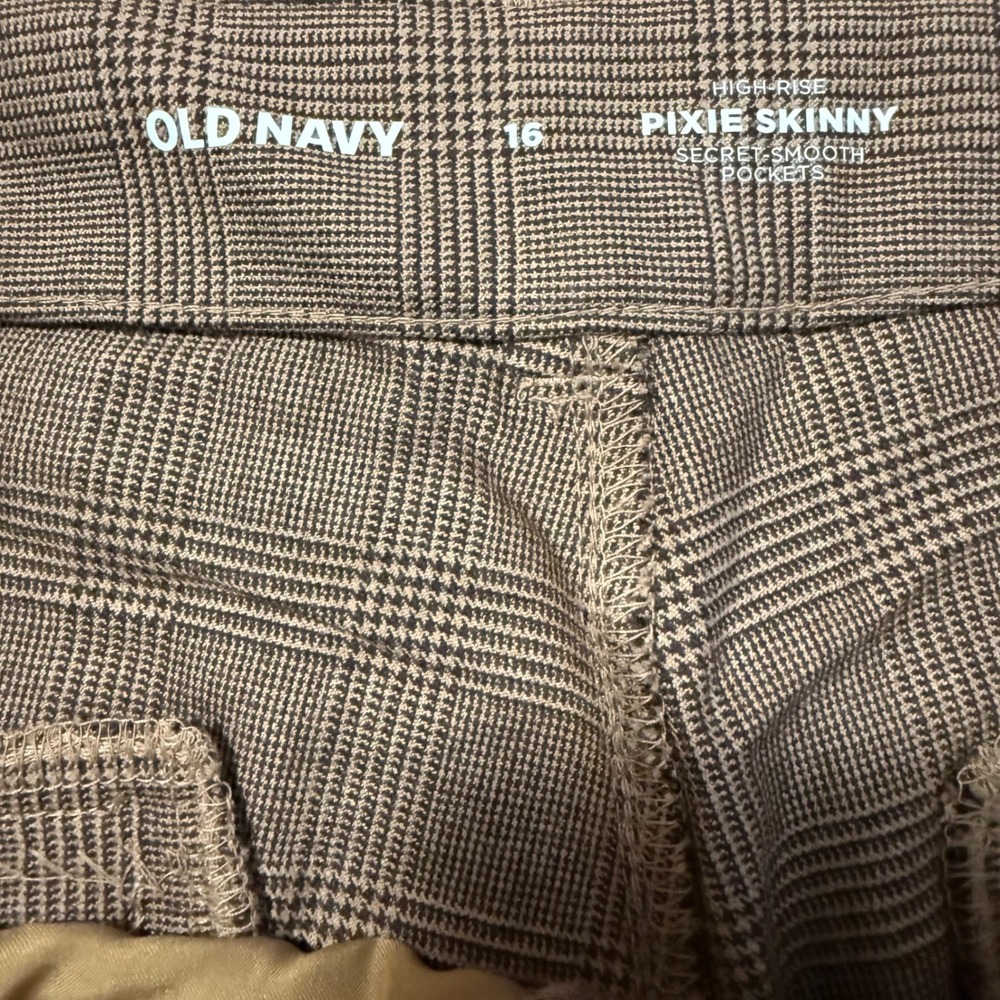 Old Navy Women's 16 Pixie Skinny Pants Brown Glen Plaid High Rise Stretch NEW - Picture 7 of 9